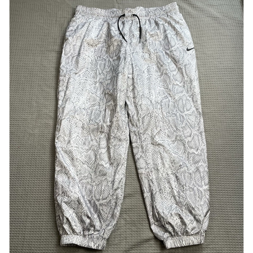 Nike NSW Sportswear Python Woven Wind Pants XL Womens Gray/White Snake